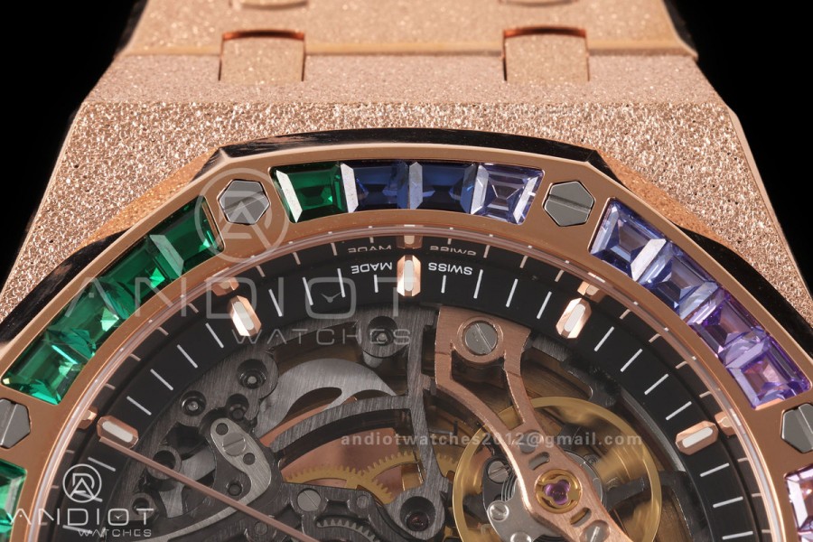 Royal Oak 41mm Openworked Frosted RG Rainbow Bezel OCTA 1:1 Best Edition on Bracelet SA3132 V3 (Free Sprung)