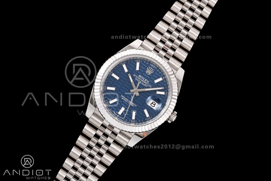 DateJust 41 126334 RWF 1:1 Best Edition Blue Textured Stick Dial on Jubilee Bracelet JH3235 (Free Sprung)