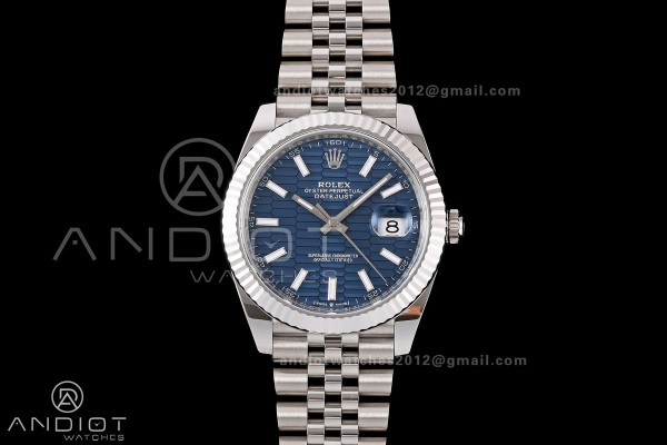 DateJust 41 126334 RWF 1:1 Best Edition Blue Textured Stick Dial on Jubilee Bracelet JH3235 (Free Sprung)