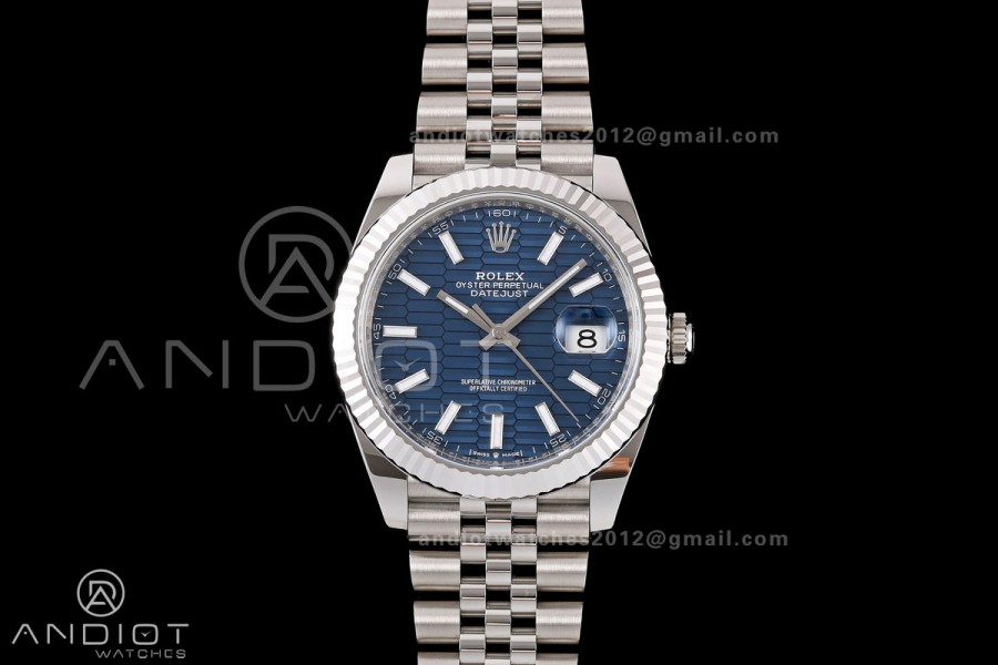 DateJust 41 126334 RWF 1:1 Best Edition Blue Textured Stick Dial on Jubilee Bracelet JH3235 (Free Sprung)