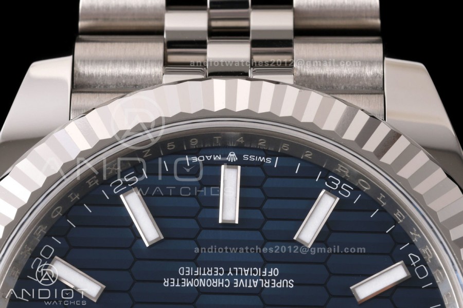DateJust 41 126334 RWF 1:1 Best Edition Blue Textured Stick Dial on Jubilee Bracelet JH3235 (Free Sprung)