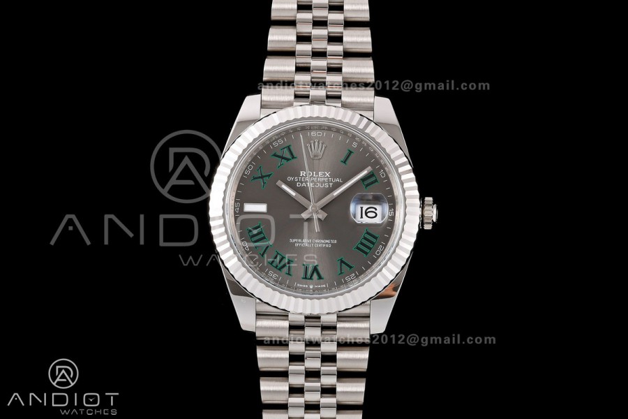 DateJust 41 126334 RWF 1:1 Best Edition Gray Dial Green Roman on Jubilee Bracelet JH3235 (Free Sprung)