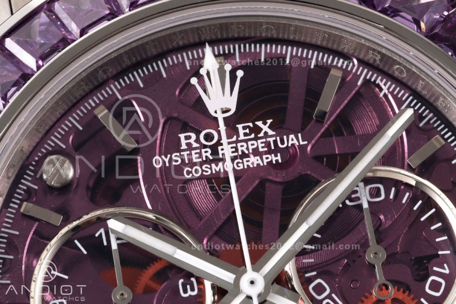 Daytona Arolla SONIC Best Edition Purple Crystal Skeleton Dial Diamonds Bezel on SS Oyster Bracelet SA4130
