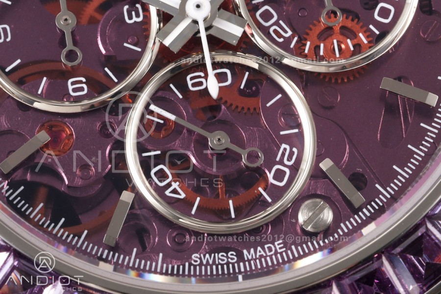 Daytona Arolla SONIC Best Edition Purple Crystal Skeleton Dial Diamonds Bezel on SS Oyster Bracelet SA4130