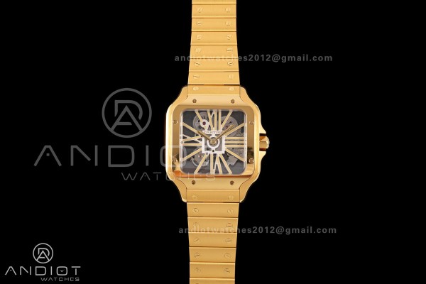 Santos Skeleton YG RICH 1:1 Best Edition Skeleton Dial 9611MC Super Clone  V2