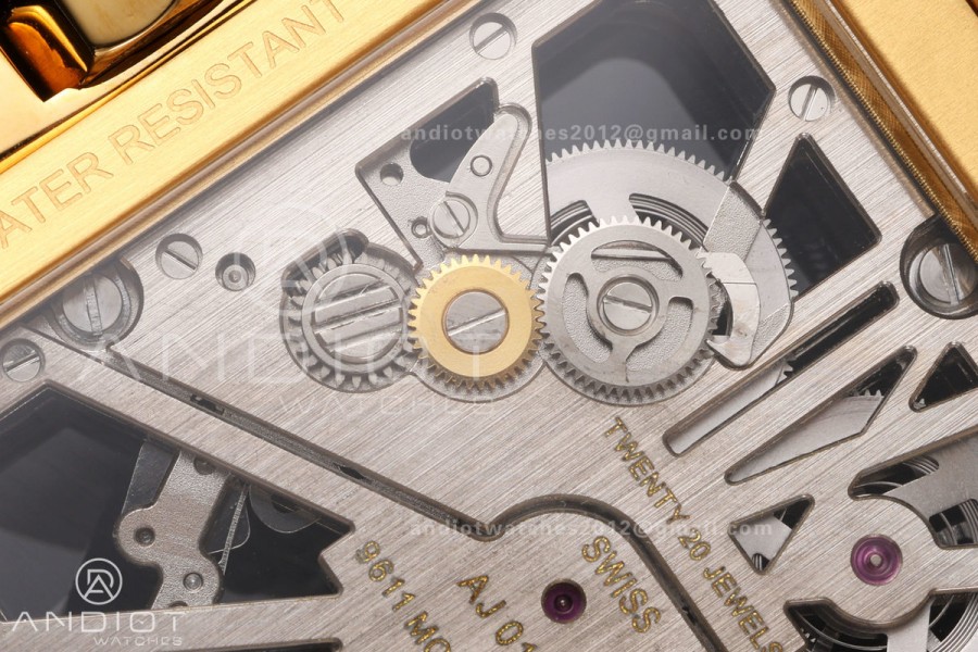 Santos Skeleton YG RICH 1:1 Best Edition Skeleton Dial 9611MC Super Clone  V2