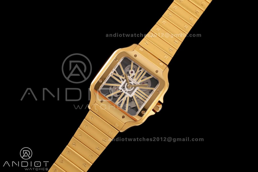 Santos Skeleton YG RICH 1:1 Best Edition Skeleton Dial 9611MC Super Clone  V2