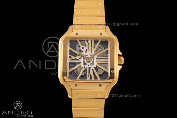 Santos Skeleton YG RICH 1:1 Best Edition Skeleton Dial 9611MC Super Clone  V2