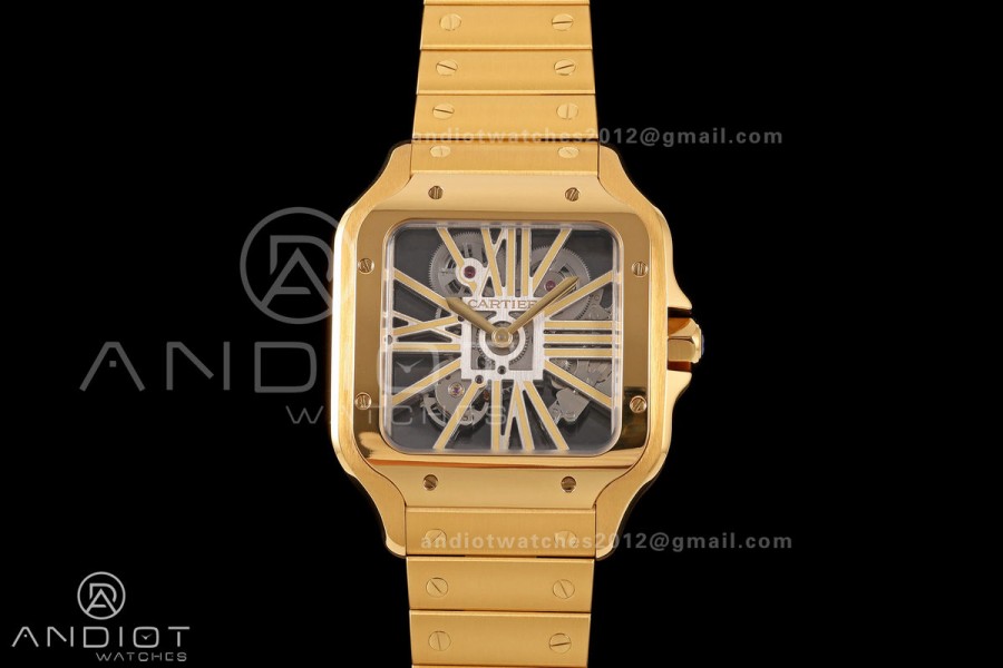 Santos Skeleton YG RICH 1:1 Best Edition Skeleton Dial 9611MC Super Clone  V2