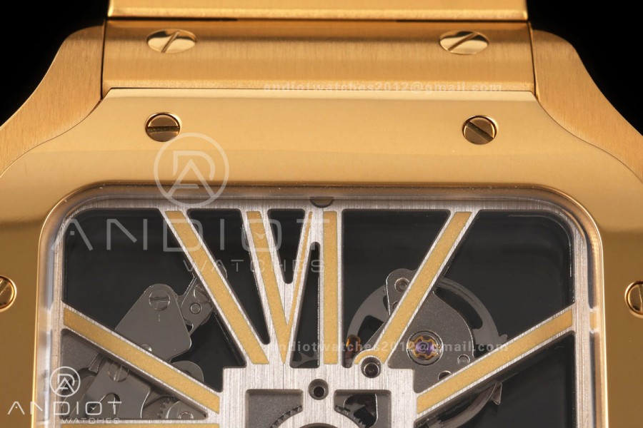 Santos Skeleton YG RICH 1:1 Best Edition Skeleton Dial 9611MC Super Clone  V2
