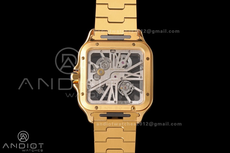 Santos Skeleton YG RICH 1:1 Best Edition Skeleton Dial 9611MC Super Clone  V2