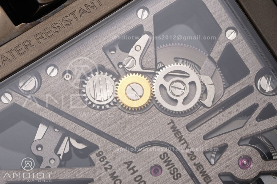 Santos Skeleton PVD RICH 1:1 Best Edition Skeleton Dial on Gray Leather Strap 9612MC Super Clone V2