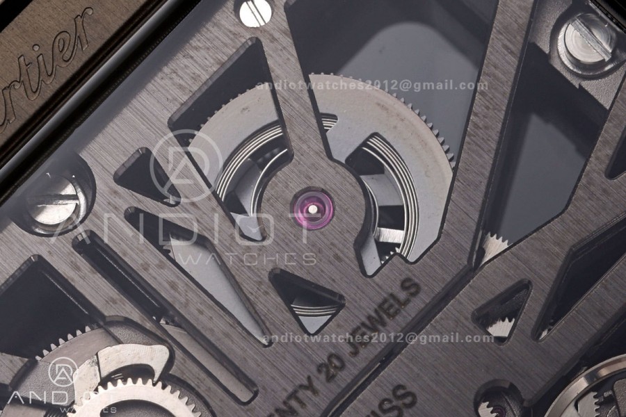 Santos Skeleton PVD RICH 1:1 Best Edition Skeleton Dial on Gray Leather Strap 9612MC Super Clone V2