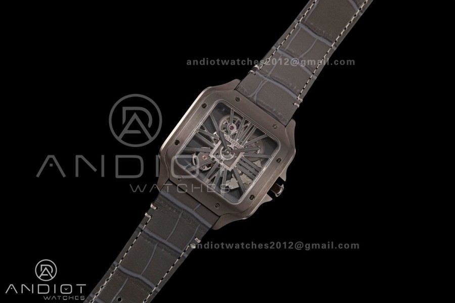 Santos Skeleton PVD RICH 1:1 Best Edition Skeleton Dial on Gray Leather Strap 9612MC Super Clone V2
