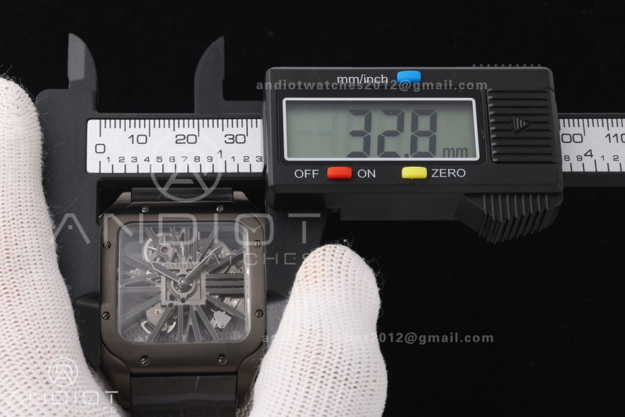 Santos Skeleton PVD RICH 1:1 Best Edition Skeleton Dial on Gray Leather Strap 9612MC Super Clone V2