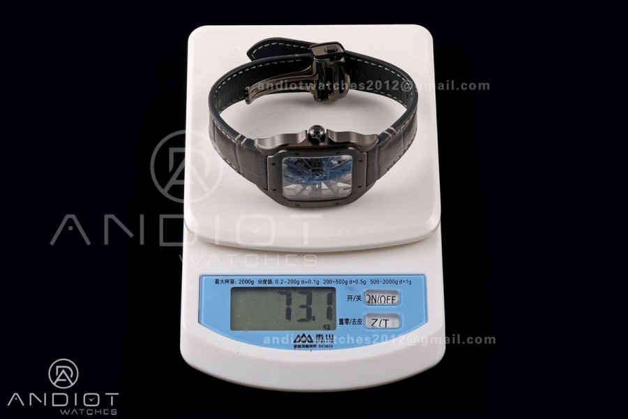 Santos Skeleton PVD RICH 1:1 Best Edition Skeleton Dial on Gray Leather Strap 9612MC Super Clone V2