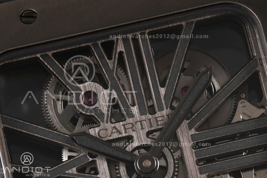 Santos Skeleton PVD RICH 1:1 Best Edition Skeleton Dial on Gray Leather Strap 9612MC Super Clone V2