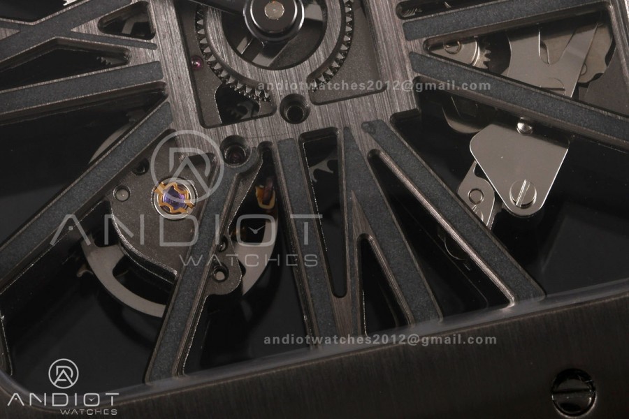 Santos Skeleton PVD RICH 1:1 Best Edition Skeleton Dial on Gray Leather Strap 9612MC Super Clone V2
