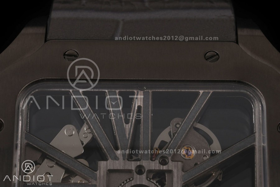 Santos Skeleton PVD RICH 1:1 Best Edition Skeleton Dial on Gray Leather Strap 9612MC Super Clone V2