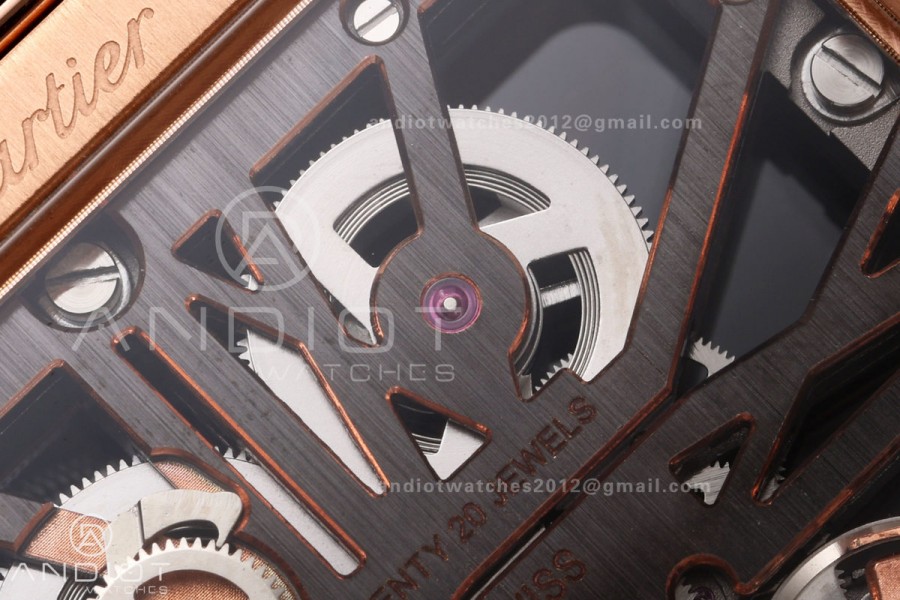 Santos Skeleton RG RICH 1:1 Best Edition Skeleton Dial on Gray Leather Strap 9611MC Super Clone V2