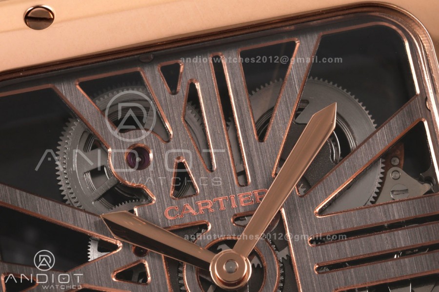 Santos Skeleton RG RICH 1:1 Best Edition Skeleton Dial on Gray Leather Strap 9611MC Super Clone V2