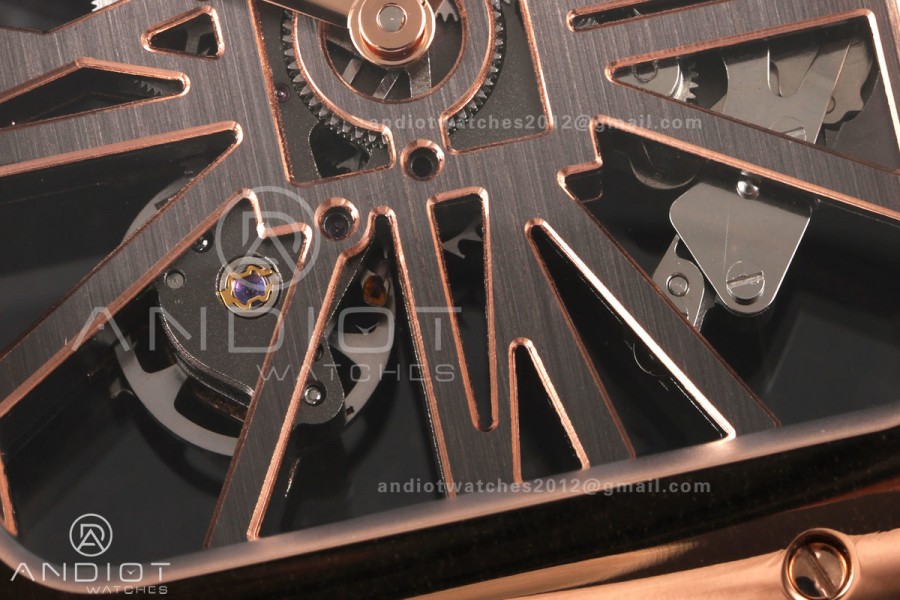 Santos Skeleton RG RICH 1:1 Best Edition Skeleton Dial on Gray Leather Strap 9611MC Super Clone V2