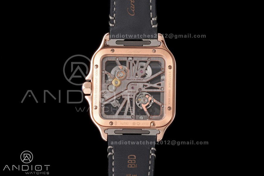 Santos Skeleton RG RICH 1:1 Best Edition Skeleton Dial on Gray Leather Strap 9611MC Super Clone V2