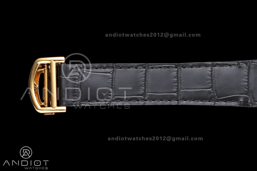 Santos Skeleton YG RICH 1:1 Best Edition Skeleton Dial on Black Leather Strap 9611MC Super Clone V2