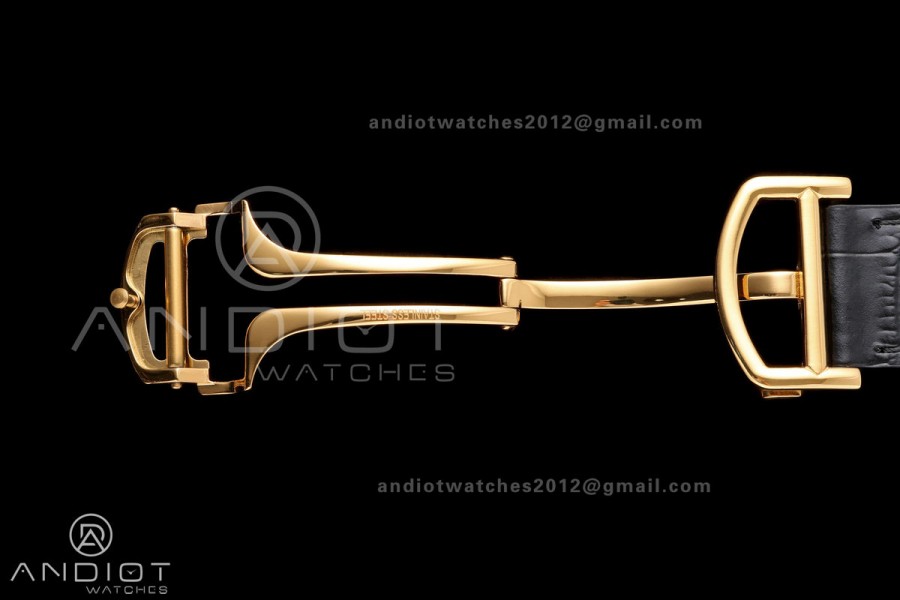 Santos Skeleton YG RICH 1:1 Best Edition Skeleton Dial on Black Leather Strap 9611MC Super Clone V2