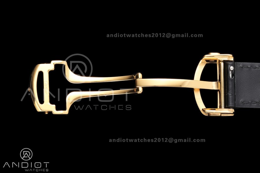 Santos Skeleton YG RICH 1:1 Best Edition Skeleton Dial on Black Leather Strap 9611MC Super Clone V2