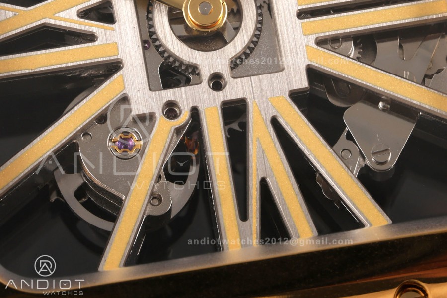 Santos Skeleton YG RICH 1:1 Best Edition Skeleton Dial on Black Leather Strap 9611MC Super Clone V2