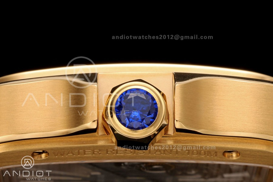 Santos Skeleton YG RICH 1:1 Best Edition Skeleton Dial on Black Leather Strap 9611MC Super Clone V2