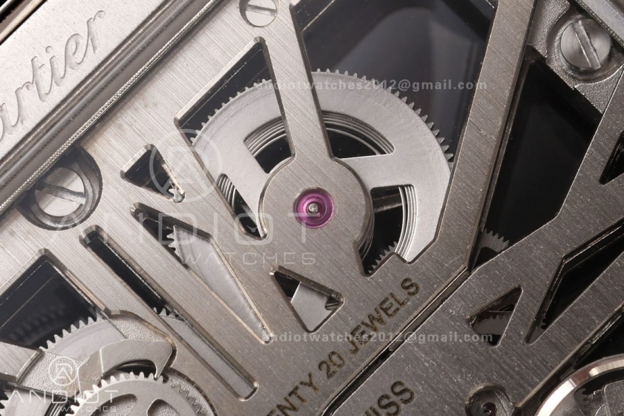 Santos Skeleton SS RICH 1:1 Best Edition Skeleton Green Dial on SS SmartLink Bracelet 9611MC Super Clone V2