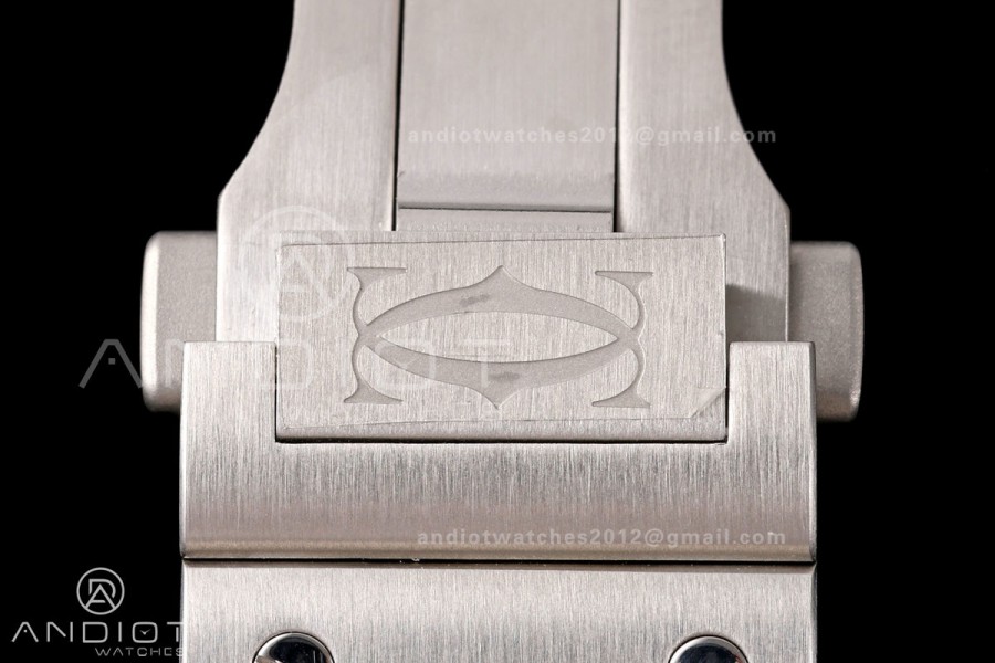 Santos Skeleton SS RICH 1:1 Best Edition Skeleton Green Dial on SS SmartLink Bracelet 9611MC Super Clone V2