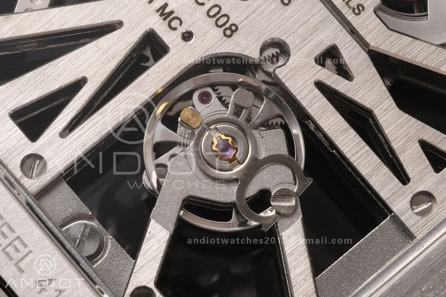 Santos Skeleton SS RICH 1:1 Best Edition Skeleton Green Dial on SS SmartLink Bracelet 9611MC Super Clone V2