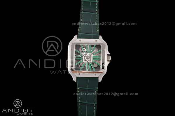 Santos Skeleton SS RICH 1:1 Best Edition Skeleton Green Dial on Green Leather Strap 9611MC Super Clone V2