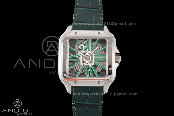 Santos Skeleton SS RICH 1:1 Best Edition Skeleton Green Dial on Green Leather Strap 9611MC Super Clone V2