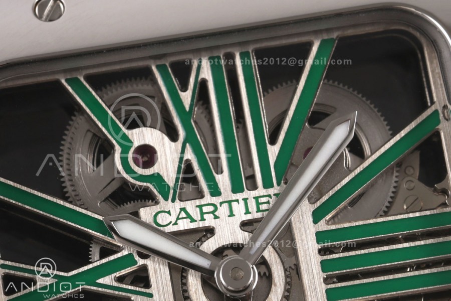 Santos Skeleton SS RICH 1:1 Best Edition Skeleton Green Dial on Green Leather Strap 9611MC Super Clone V2