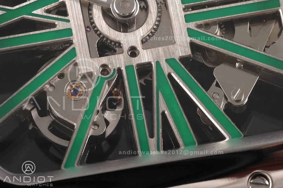 Santos Skeleton SS RICH 1:1 Best Edition Skeleton Green Dial on Green Leather Strap 9611MC Super Clone V2