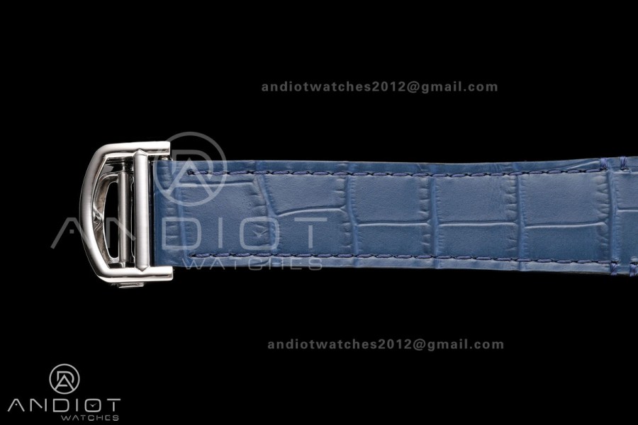 Santos Skeleton SS RICH 1:1 Best Edition Skeleton Dial Blue Bezel on Blue Leather Strap 9611MC Super Clone V2