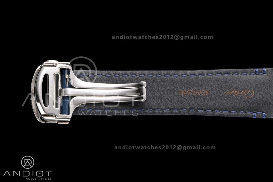 Santos Skeleton SS RICH 1:1 Best Edition Skeleton Dial Blue Bezel on Blue Leather Strap 9611MC Super Clone V2