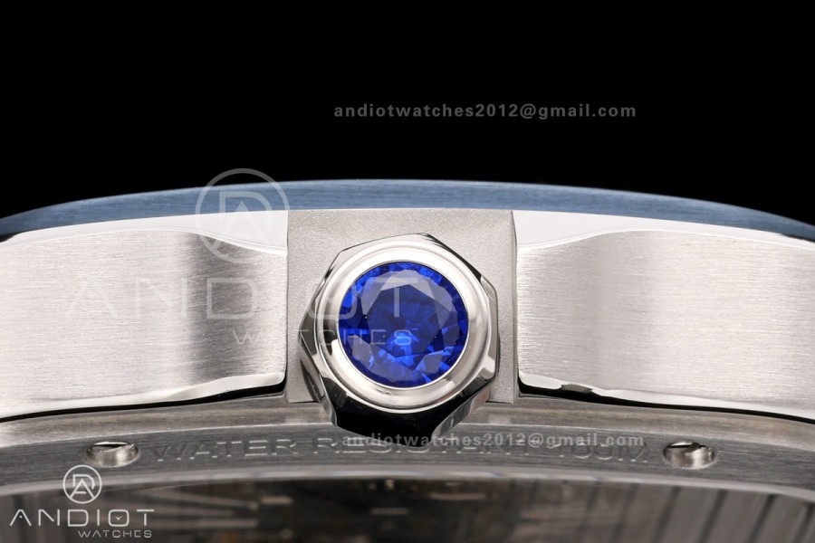 Santos Skeleton SS RICH 1:1 Best Edition Skeleton Dial Blue Bezel on Blue Leather Strap 9611MC Super Clone V2