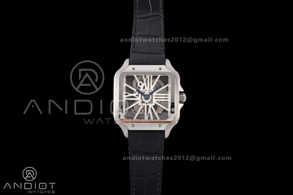 Santos Skeleton SS RICH 1:1 Best Edition Skeleton Dial on Black Leather Strap 9611MC Super Clone V2