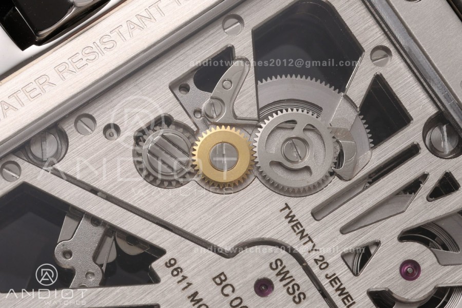 Santos Skeleton SS RICH 1:1 Best Edition Skeleton Dial on Black Leather Strap 9611MC Super Clone V2