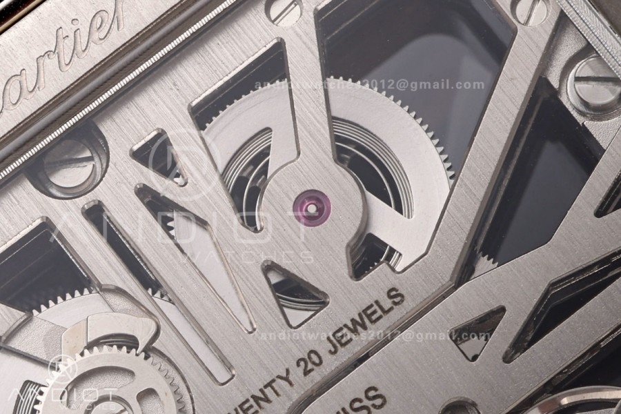 Santos Skeleton SS RICH 1:1 Best Edition Skeleton Dial on Black Leather Strap 9611MC Super Clone V2