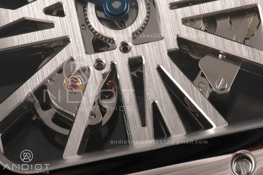 Santos Skeleton SS RICH 1:1 Best Edition Skeleton Dial on Black Leather Strap 9611MC Super Clone V2