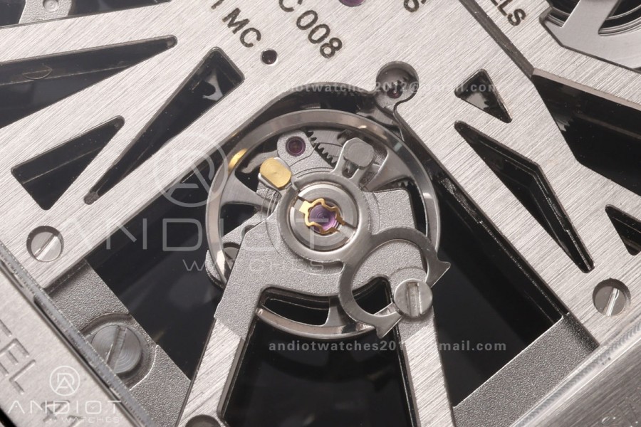 Santos Skeleton SS RICH 1:1 Best Edition Skeleton Dial on Black Leather Strap 9611MC Super Clone V2