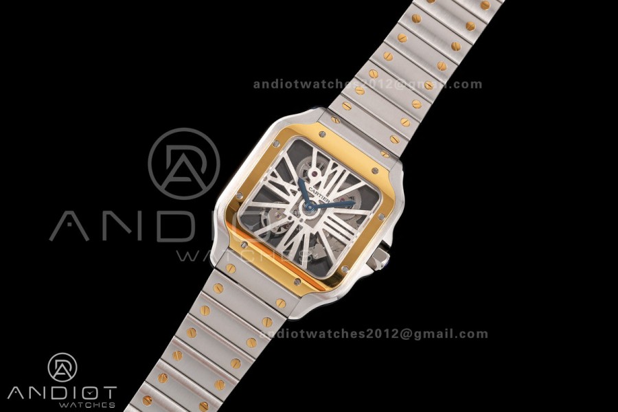 Santos Skeleton SS/YG RICH 1:1 Best Edition Skeleton Dial 9611MC Super Clone  V2