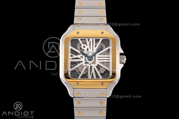 Santos Skeleton SS/YG RICH 1:1 Best Edition Skeleton Dial 9611MC Super Clone  V2