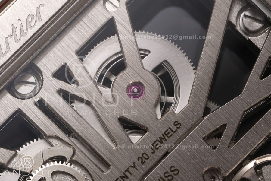 Santos Skeleton SS/YG RICH 1:1 Best Edition Skeleton Dial on Black Leather Strap 9611MC Super Clone V2